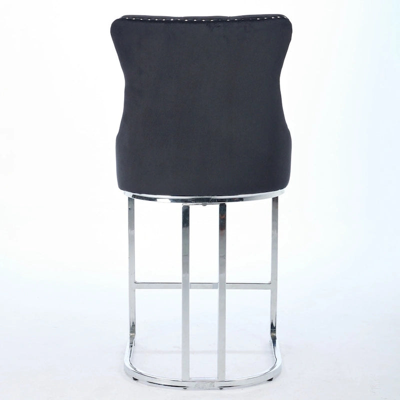 Velvet High-Back Counter Barstool, Button-Tufted, Chrome Base, Set of 2