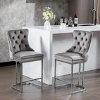 Velvet High-Back Counter Barstool, Button-Tufted, Chrome Base, Set of 2