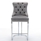 Velvet High-Back Counter Barstool, Button-Tufted, Chrome Base, Set of 2
