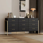 9-Drawer Dresser, Black / White, Gold Handles, Single