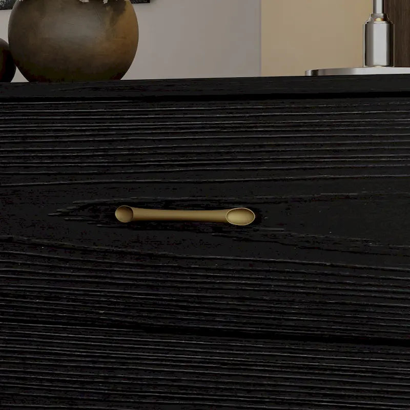 9-Drawer Dresser, Black / White, Gold Handles, Single