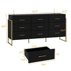 9-Drawer Dresser, Black / White, Gold Handles, Single