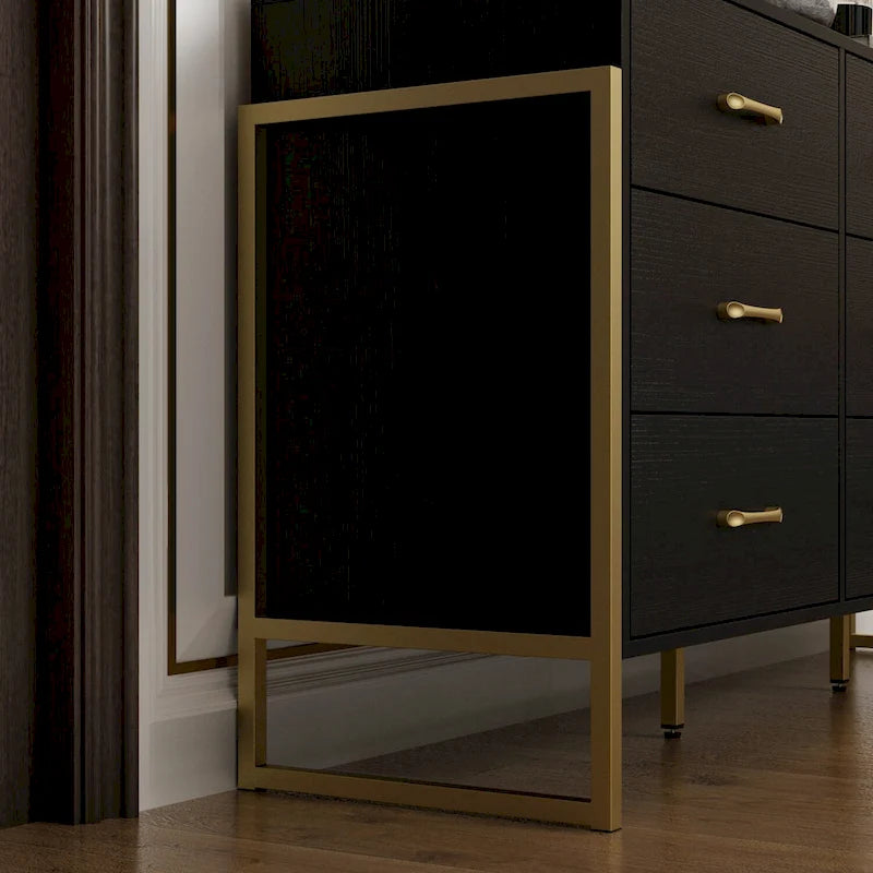 9-Drawer Dresser, Black / White, Gold Handles, Single