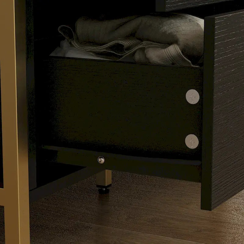 9-Drawer Dresser, Black / White, Gold Handles, Single