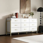 9-Drawer Dresser, Black / White, Gold Handles, Single