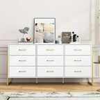 9-Drawer Dresser, Black / White, Gold Handles, Single