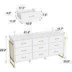 9-Drawer Dresser, Black / White, Gold Handles, Single
