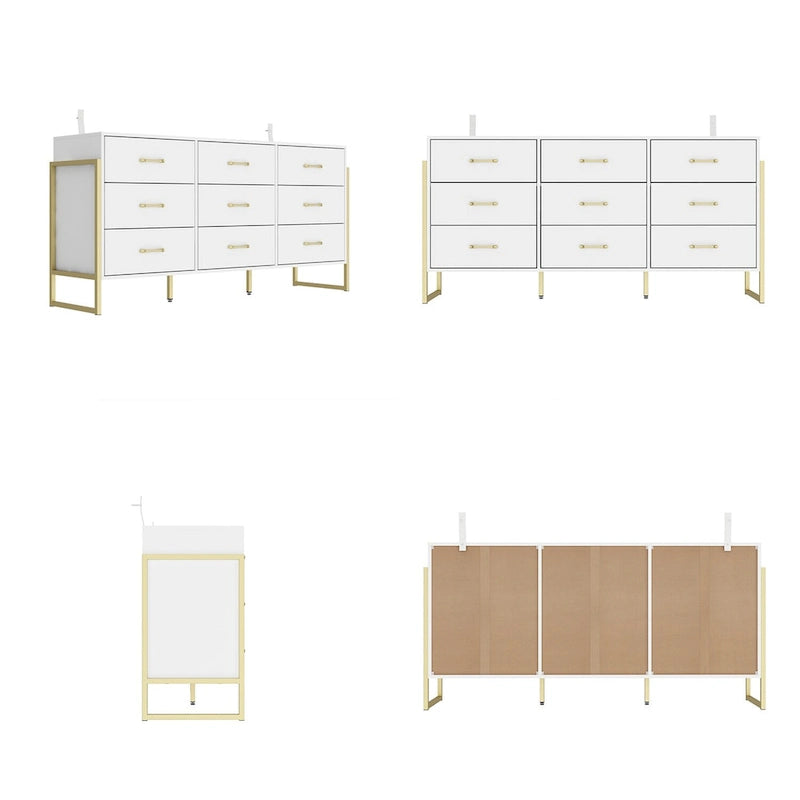 9-Drawer Dresser, Black / White, Gold Handles, Single