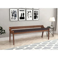 Mid-Century Dining Bench, Brown/Black Faux Leather, Seats 2