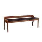 Mid-Century Dining Bench, Brown/Black Faux Leather, Seats 2