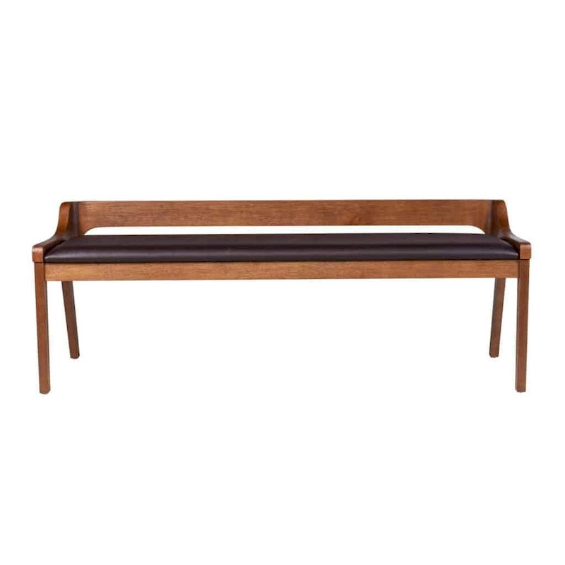 Mid-Century Dining Bench, Brown/Black Faux Leather, Seats 2