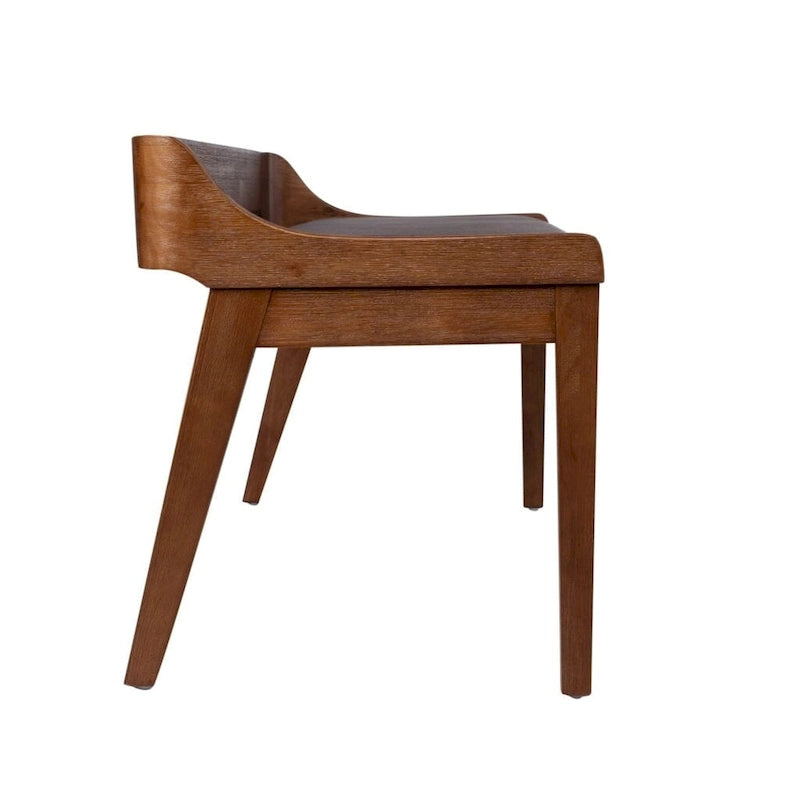 Mid-Century Dining Bench, Brown/Black Faux Leather, Seats 2