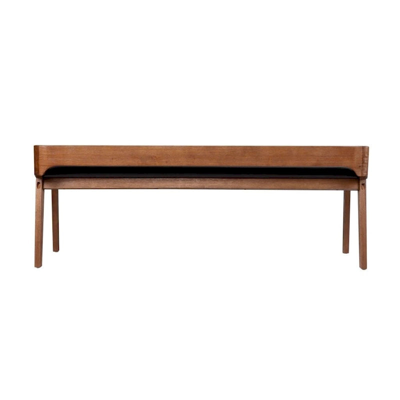 Mid-Century Dining Bench, Brown/Black Faux Leather, Seats 2