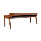 Mid-Century Dining Bench, Brown/Black Faux Leather, Seats 2