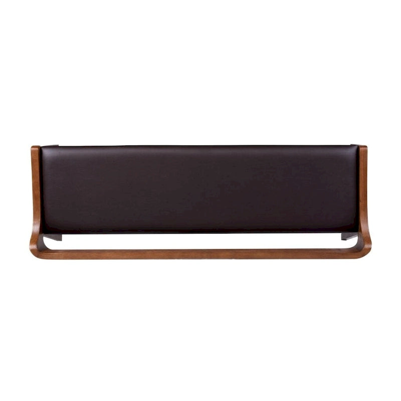Mid-Century Dining Bench, Brown/Black Faux Leather, Seats 2