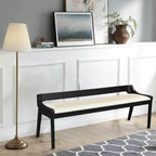 Mid-Century Dining Bench, Brown/Black Faux Leather, Seats 2