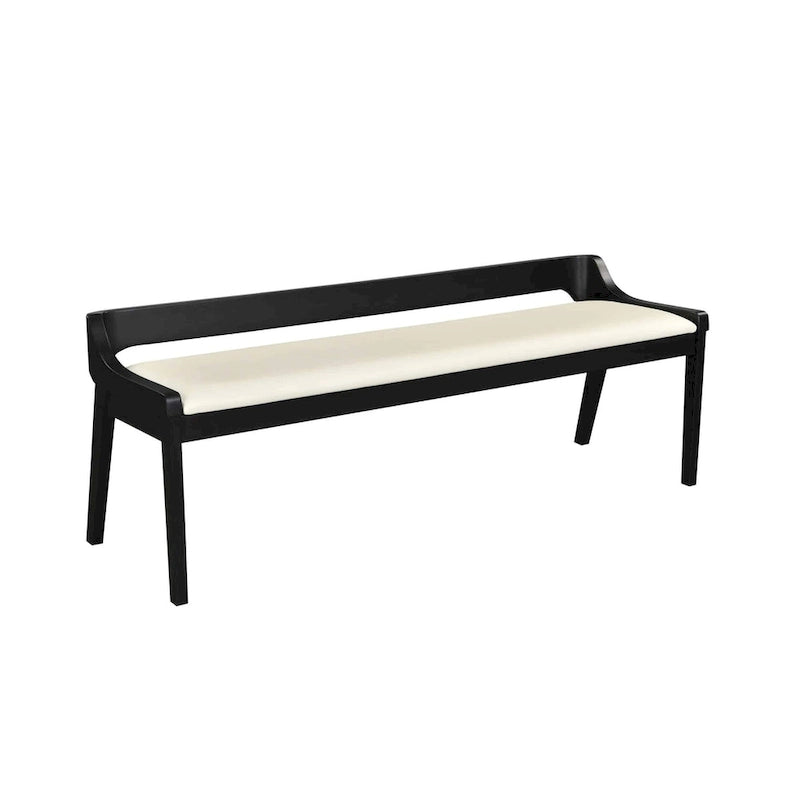 Mid-Century Dining Bench, Brown/Black Faux Leather, Seats 2