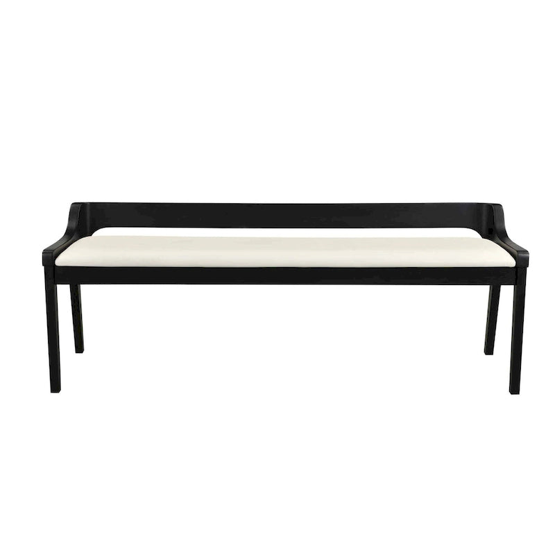 Mid-Century Dining Bench, Brown/Black Faux Leather, Seats 2