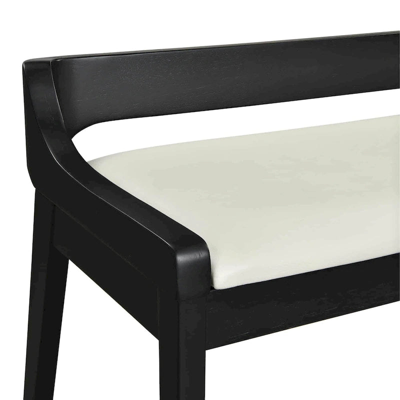 Mid-Century Dining Bench, Brown/Black Faux Leather, Seats 2