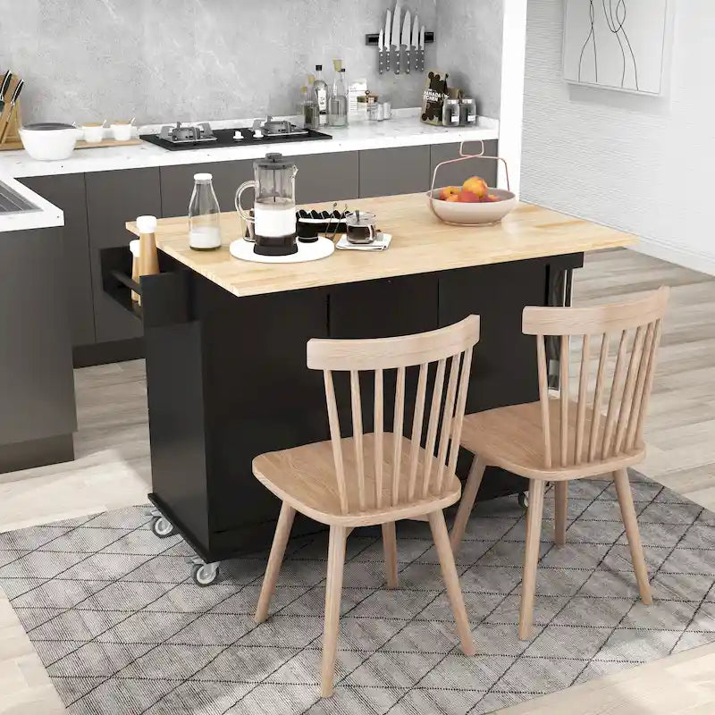 Isla de cocina con ruedas, hoja abatible y ruedas con bloqueo – Azul / Blanco / Negro / Gris, montaje para 2 personas