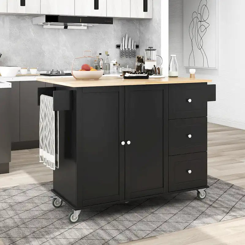 Rolling Kitchen Island with Drop-Leaf & Locking Wheels – Blue / White / Black / Grey, 2-Person Assembly