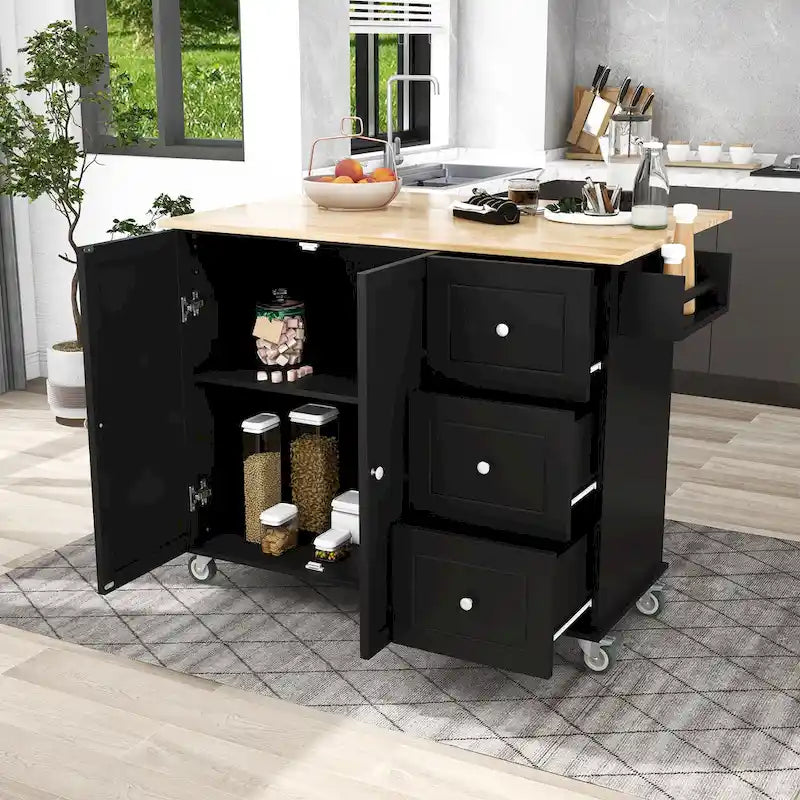 Rolling Kitchen Island with Drop-Leaf & Locking Wheels – Blue / White / Black / Grey, 2-Person Assembly