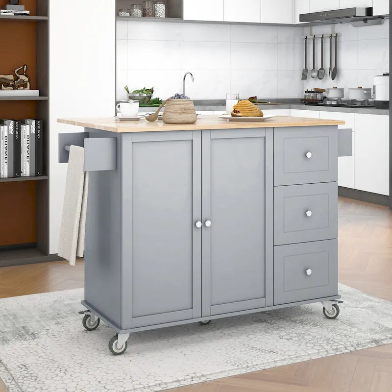 Rolling Kitchen Island with Drop-Leaf & Locking Wheels – Blue / White / Black / Grey, 2-Person Assembly