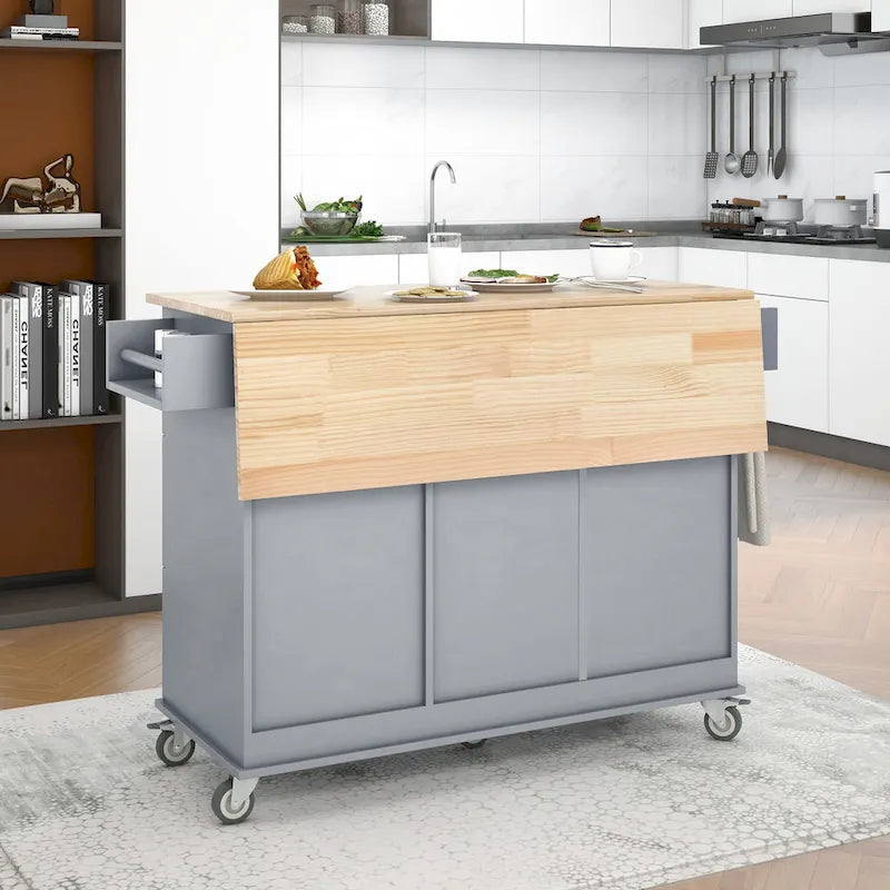 Rolling Kitchen Island with Drop-Leaf & Locking Wheels – Blue / White / Black / Grey, 2-Person Assembly