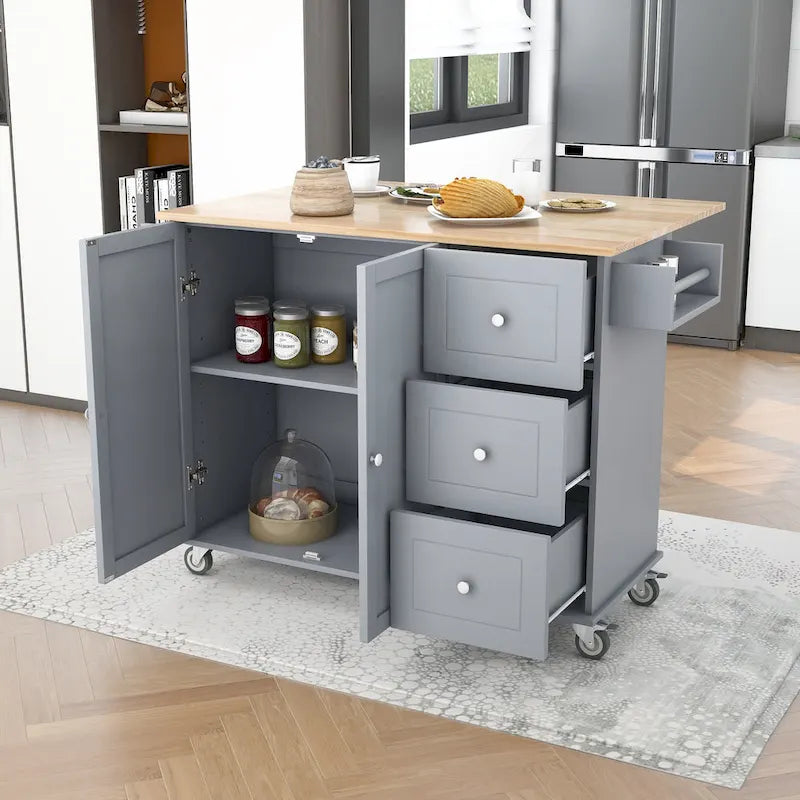 Rolling Kitchen Island with Drop-Leaf & Locking Wheels – Blue / White / Black / Grey, 2-Person Assembly