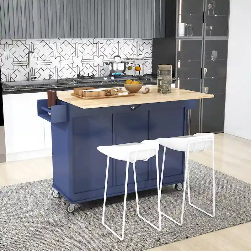 Rolling Kitchen Island with Drop-Leaf & Locking Wheels – Blue / White / Black / Grey, 2-Person Assembly