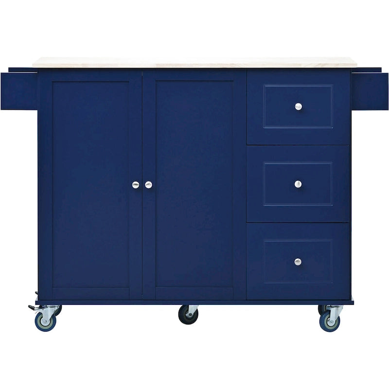 Rolling Kitchen Island with Drop-Leaf & Locking Wheels – Blue / White / Black / Grey, 2-Person Assembly
