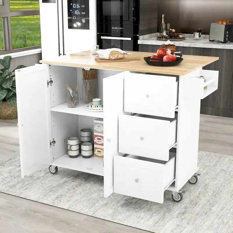 Rolling Kitchen Island with Drop-Leaf & Locking Wheels – Blue / White / Black / Grey, 2-Person Assembly