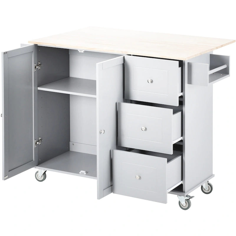 Rolling Kitchen Island with Drop-Leaf & Locking Wheels – Blue / White / Black / Grey, 2-Person Assembly