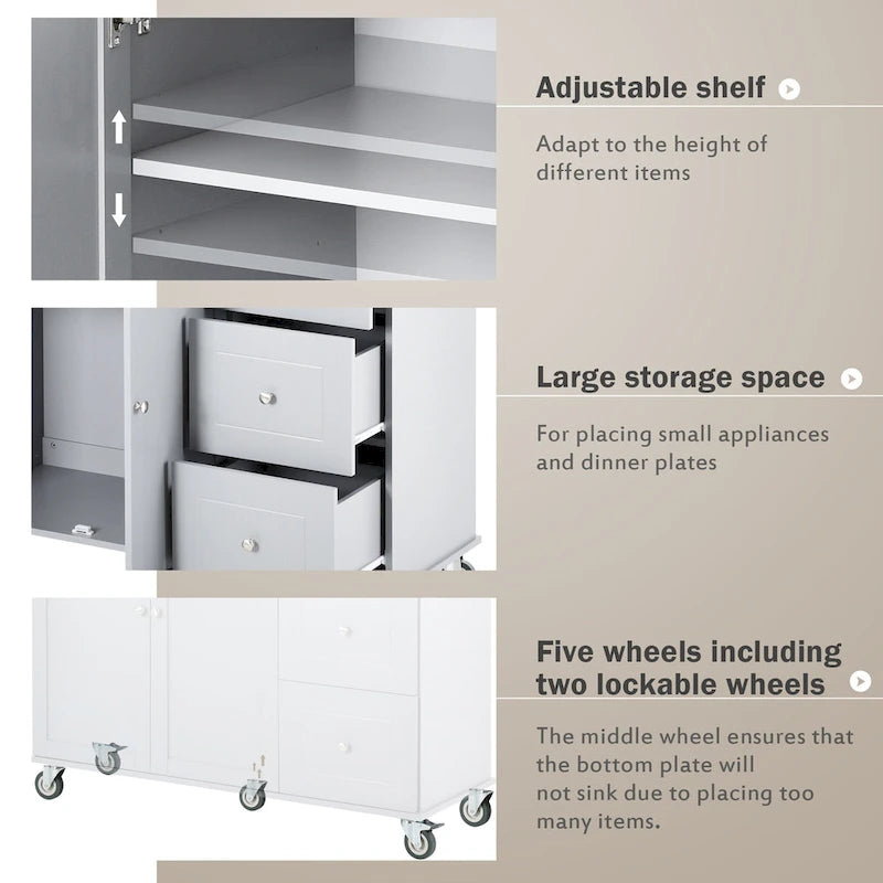 Rolling Kitchen Island with Drop-Leaf & Locking Wheels – Blue / White / Black / Grey, 2-Person Assembly