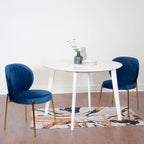 White Round Dining Table Set for 2, Velvet Upholstered Chairs, Gold Metal Frame – Yellow / Green / Blue
