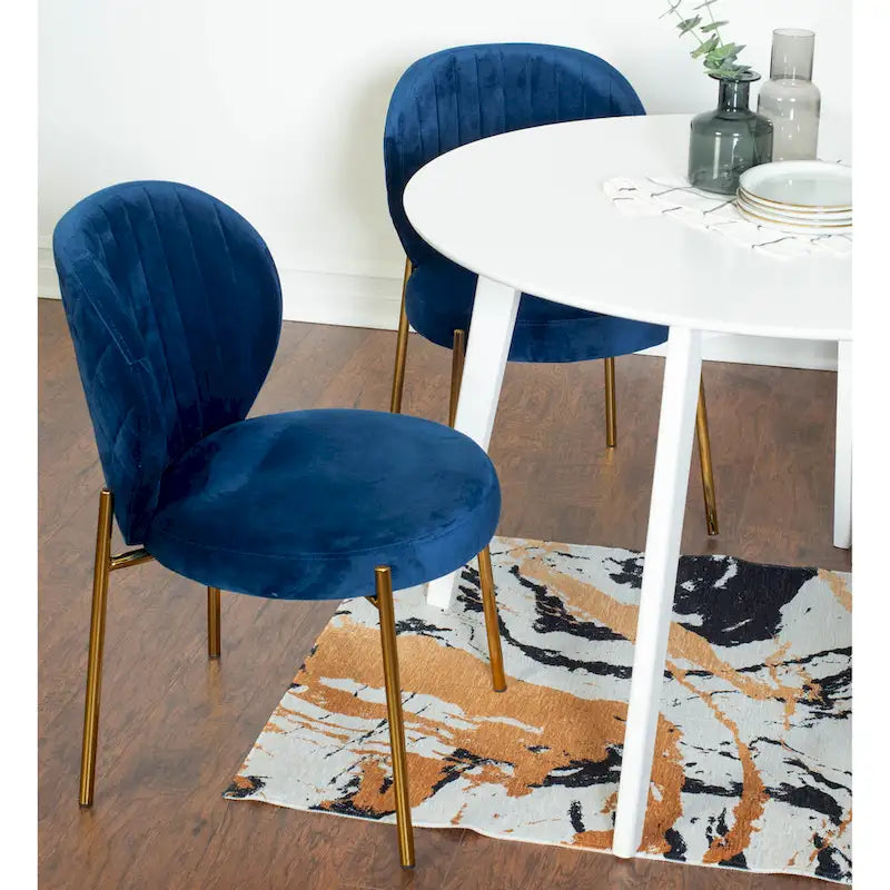 White Round Dining Table Set for 2, Velvet Upholstered Chairs, Gold Metal Frame – Yellow / Green / Blue