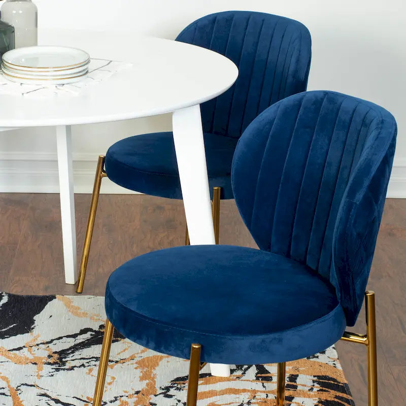 White Round Dining Table Set for 2, Velvet Upholstered Chairs, Gold Metal Frame – Yellow / Green / Blue