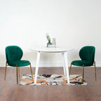White Round Dining Table Set for 2, Velvet Upholstered Chairs, Gold Metal Frame – Yellow / Green / Blue