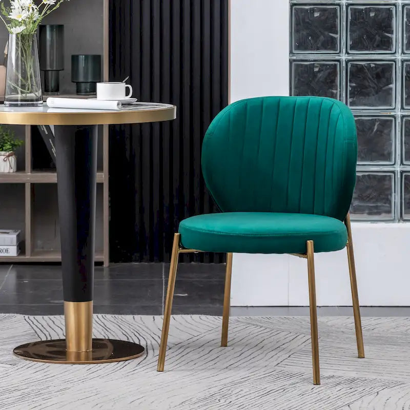 White Round Dining Table Set for 2, Velvet Upholstered Chairs, Gold Metal Frame – Yellow / Green / Blue