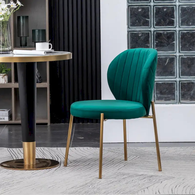 White Round Dining Table Set for 2, Velvet Upholstered Chairs, Gold Metal Frame – Yellow / Green / Blue