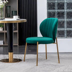 White Round Dining Table Set for 2, Velvet Upholstered Chairs, Gold Metal Frame – Yellow / Green / Blue