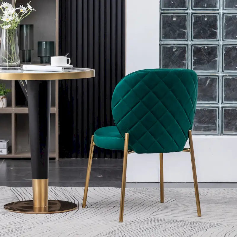 White Round Dining Table Set for 2, Velvet Upholstered Chairs, Gold Metal Frame – Yellow / Green / Blue