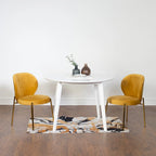 White Round Dining Table Set for 2, Velvet Upholstered Chairs, Gold Metal Frame – Yellow / Green / Blue