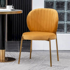 White Round Dining Table Set for 2, Velvet Upholstered Chairs, Gold Metal Frame – Yellow / Green / Blue