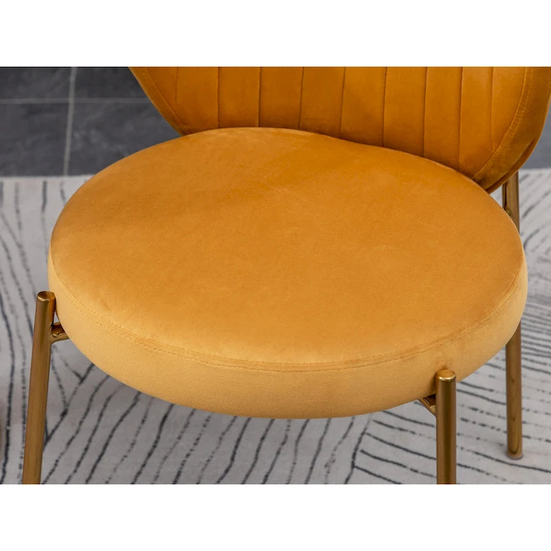 White Round Dining Table Set for 2, Velvet Upholstered Chairs, Gold Metal Frame – Yellow / Green / Blue