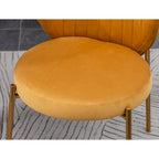 White Round Dining Table Set for 2, Velvet Upholstered Chairs, Gold Metal Frame – Yellow / Green / Blue