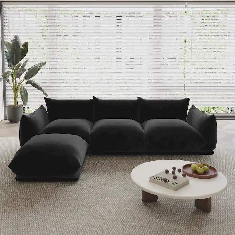 Black / Beige / Green / Orange L-Shape Modular Sectional Sofa with Ottoman, Semi-Firm, 2–3 Seater