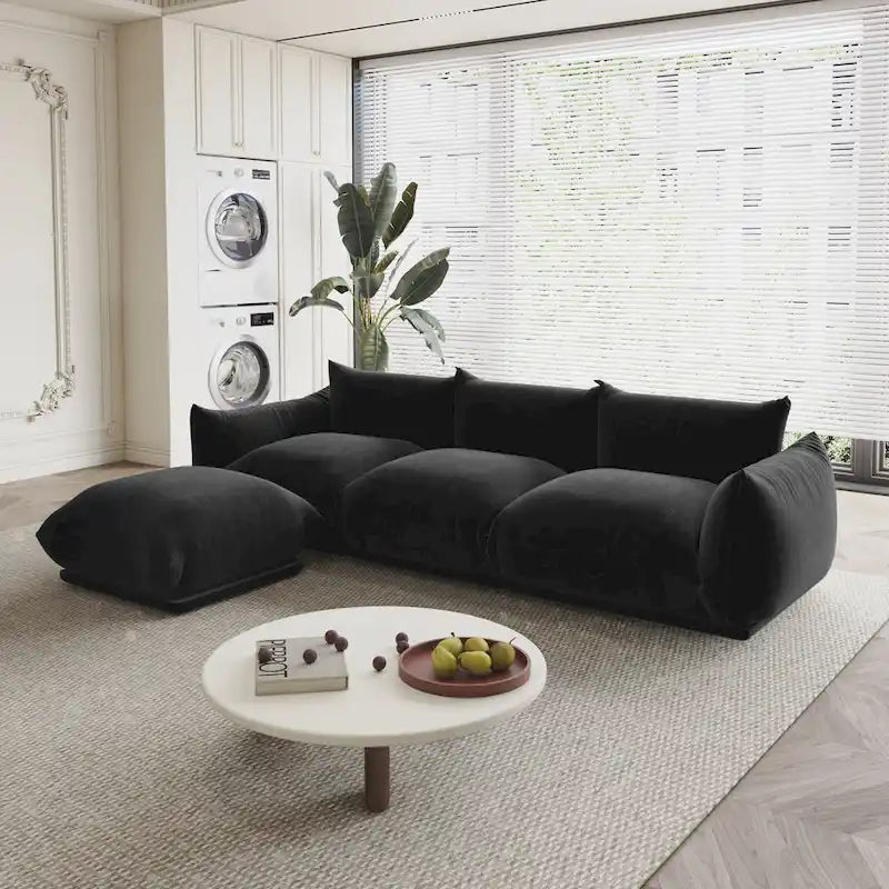 Black / Beige / Green / Orange L-Shape Modular Sectional Sofa with Ottoman, Semi-Firm, 2–3 Seater