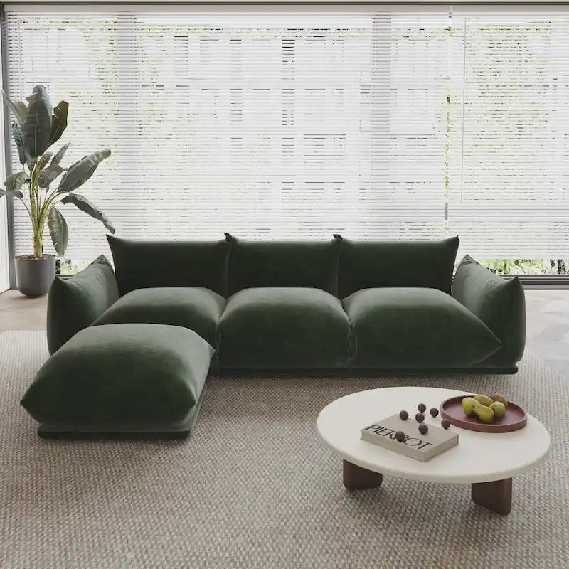 Black / Beige / Green / Orange L-Shape Modular Sectional Sofa with Ottoman, Semi-Firm, 2–3 Seater