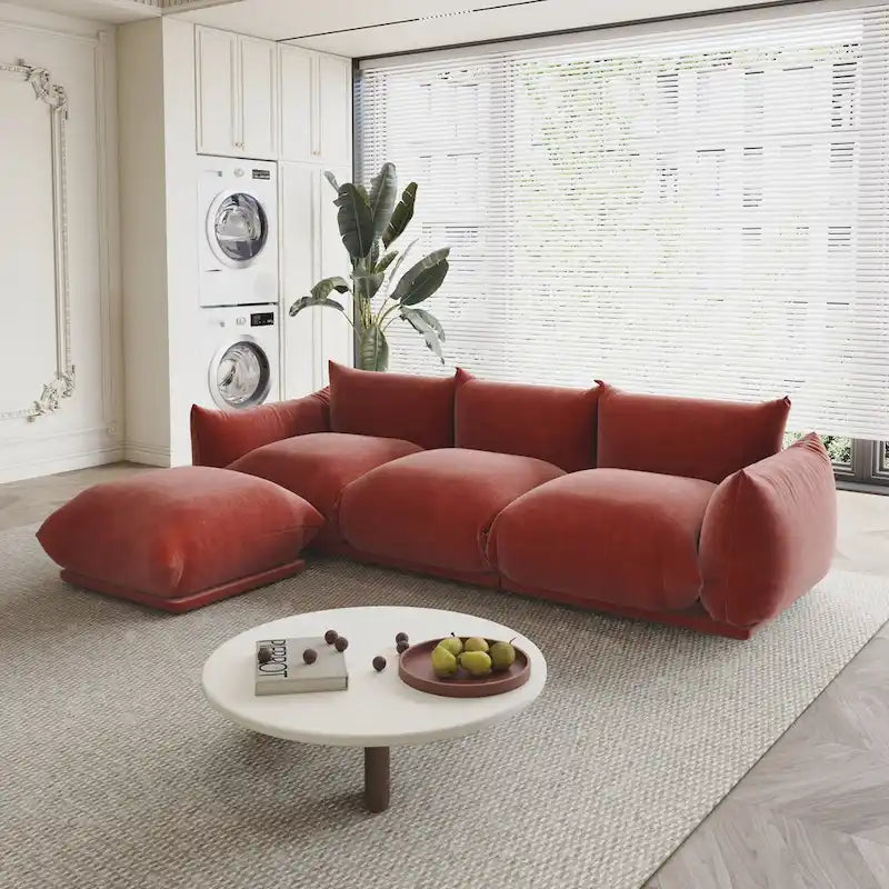 Black / Beige / Green / Orange L-Shape Modular Sectional Sofa with Ottoman, Semi-Firm, 2–3 Seater